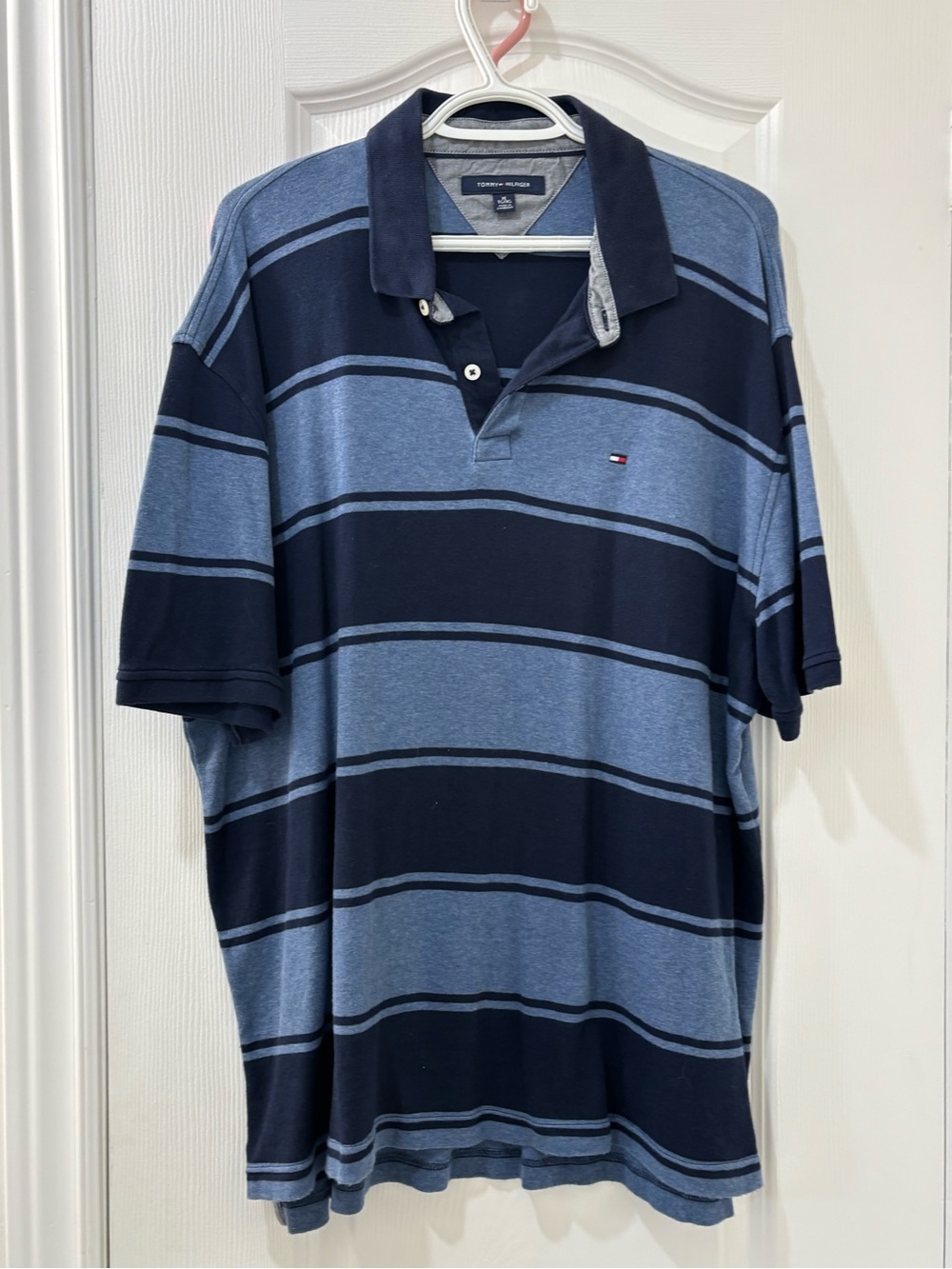 Tommy Hilfiger Blue and Navy Striped Polo Shirt